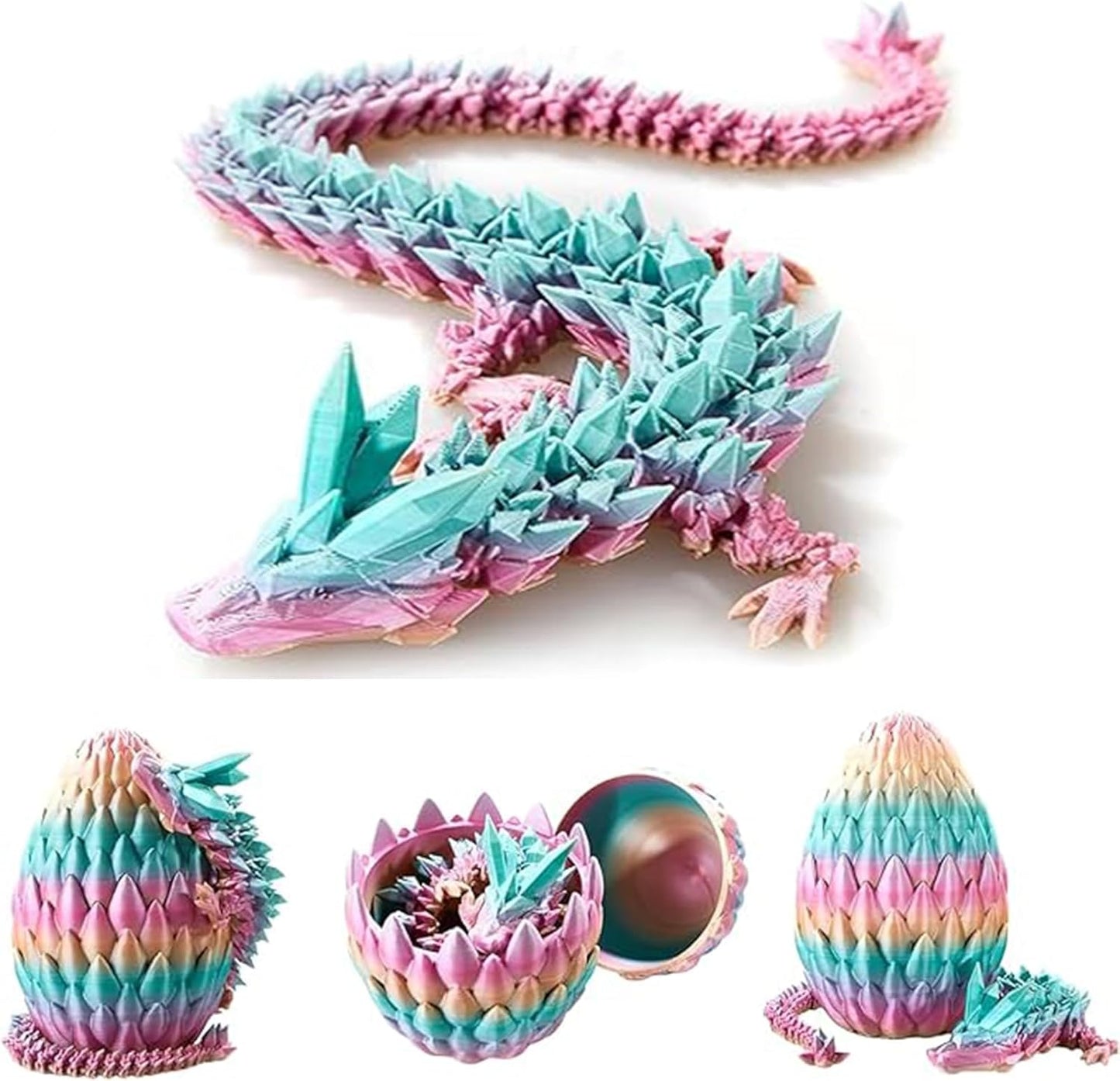 Dragon Egg,3D Printed Articulated Dragon,Dragon Eggs with Dragon Inside,Dragon Toy,3D Printed Dragon Egg Fidget Toys,New Full Articulated Dragon Crystal Dragon (Rainbow), Medium