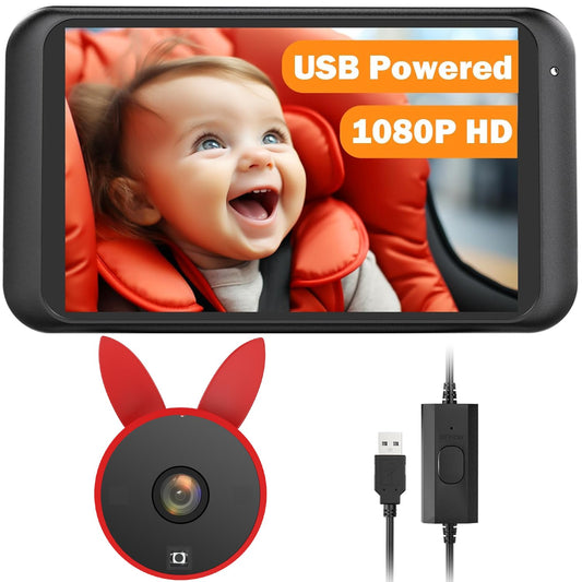 BV2 Baby Car Camera, 4.5'' HD 1080P USB Rear-Facing Mirror, IR Night Vision, 360° Adjustable, Plug & Play Backup Monitor for Child & Pet Safety
