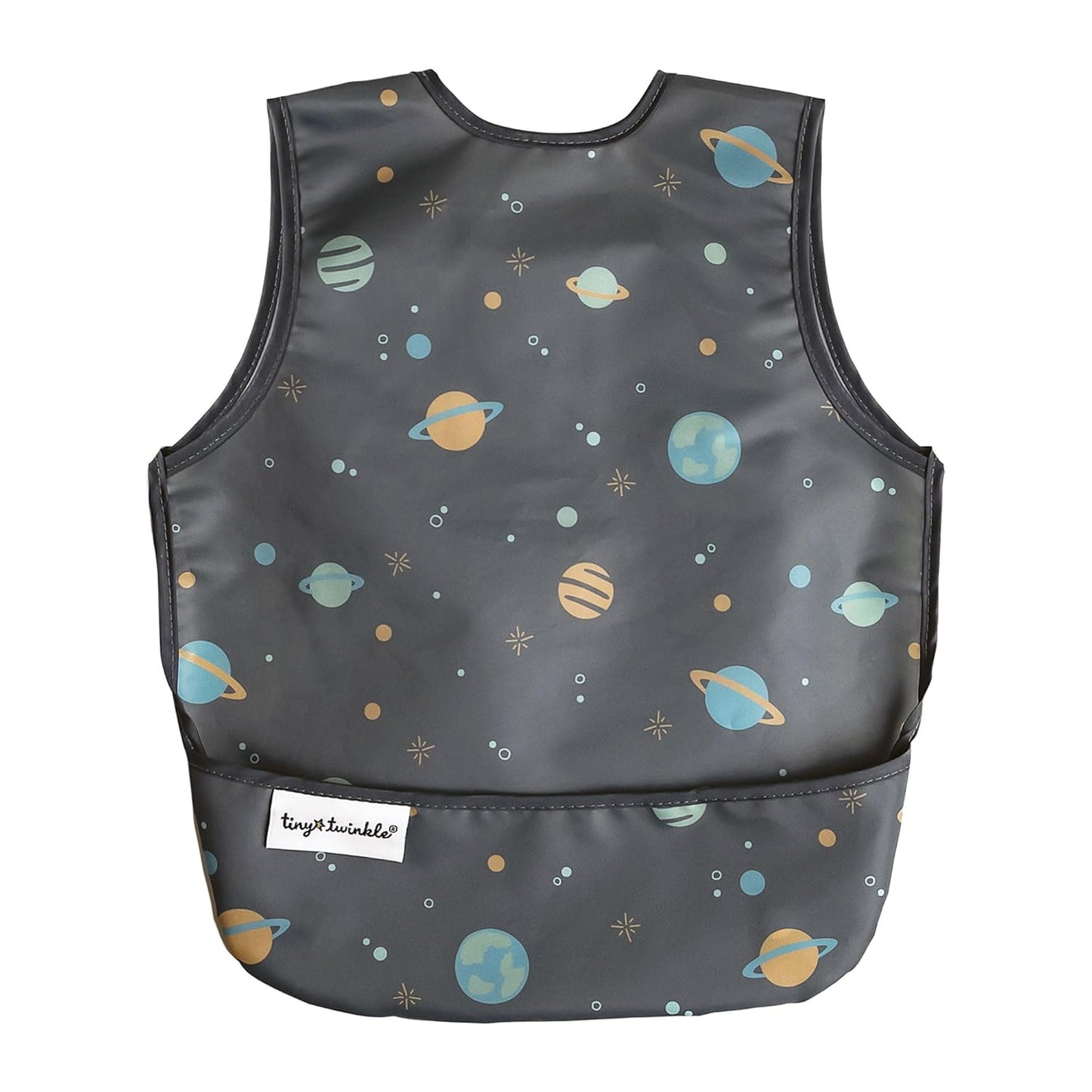Tiny Twinkle Mess Proof Baby Bib - Waterproof & Lightweight Baby-Led Weaning Apron | 100% Recycled Polyester, Easy Clean & Machine Washable (Space, Small 6-24 Months)