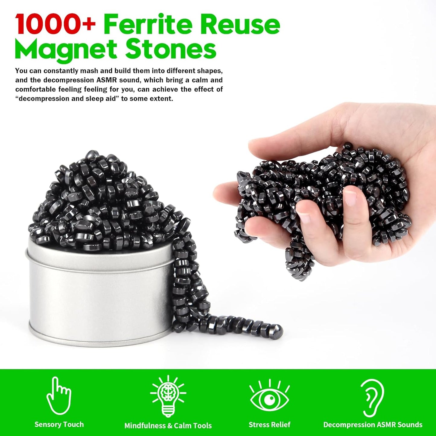 Magnetic Balls, Adult Fidget Toys, Crags Ferrite Putty Stones, Magnetic Fidget Toy, Mini Magnetic Balls, Magnetic Beads Cool Desk Gadgets, Metal Putty Fidget Magnets Gift for Adults (Black, 1000 PCS)