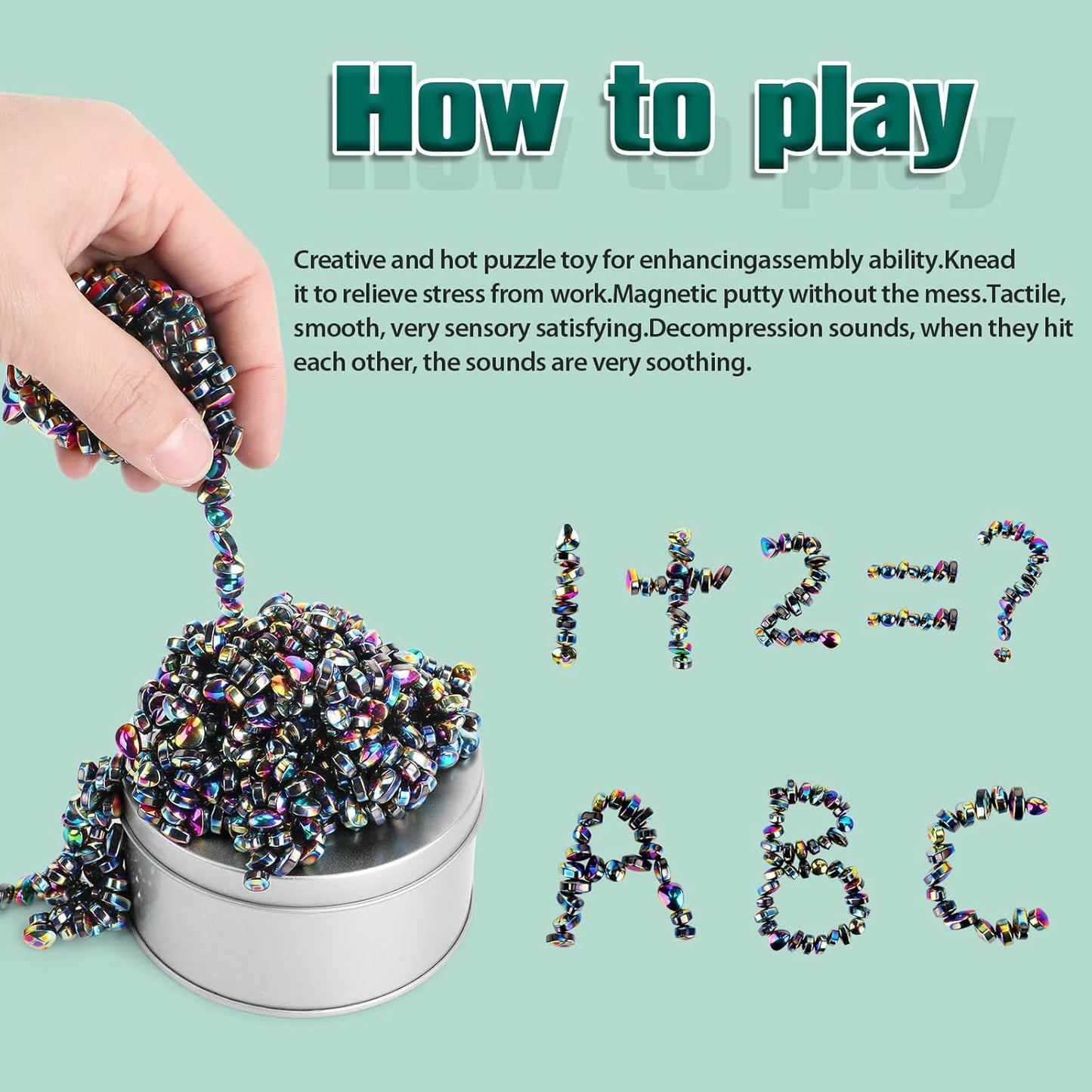 Magnetic Putty Over 600 Weak Magnetic Beads Fidget Ferrite Putty Crags Magnetic Stones Fun Quiet Magnetic Balls Fidget Toys for Office and Desk (Colorful)