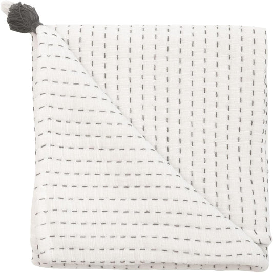 Crane Baby White and Black Stitched Stripe Blanket, Soft Cotton Nursery and Stroller Blanket, 100% Cotton, 36" x 36"