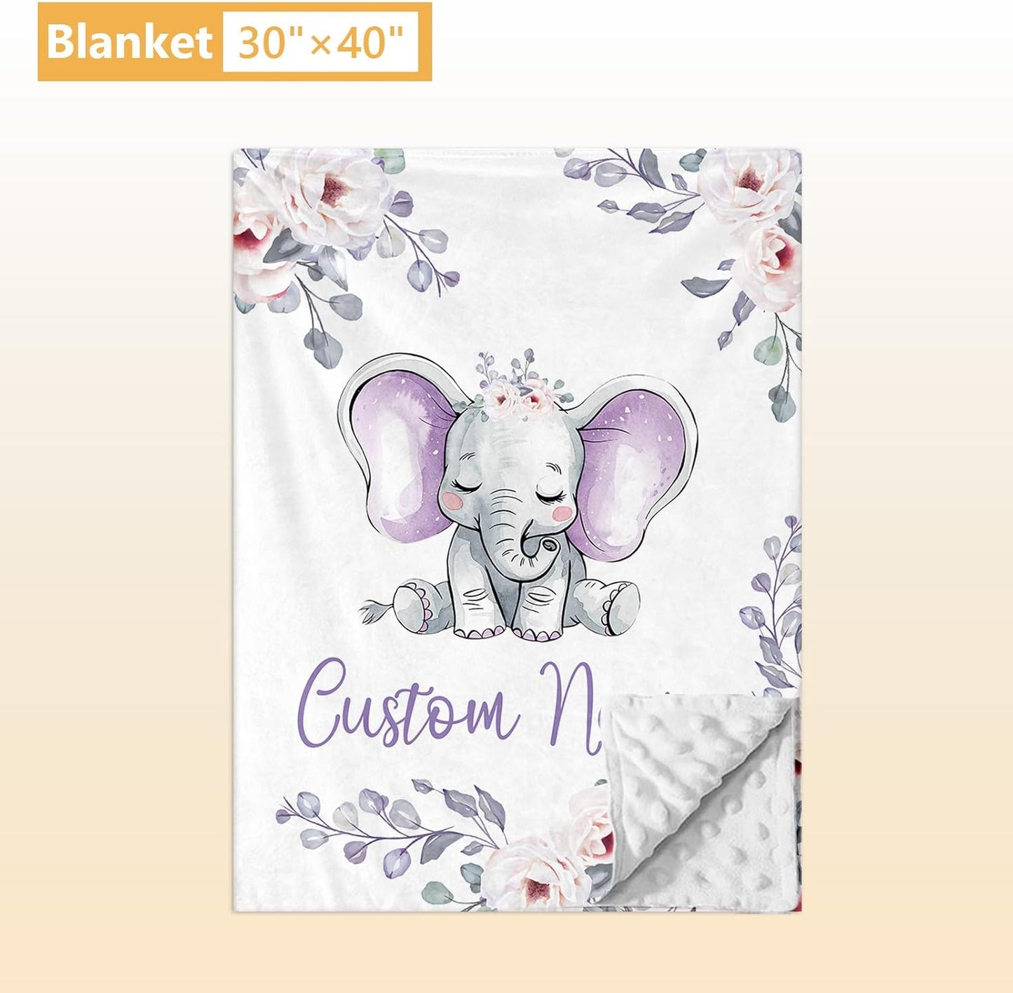 Personalized Baby Crib Bedding Set, 5 Pcs Custom Name Nursery Bedding Set, Purple Elephants Baby Bedding Set for Girls Boys, Double Layer Baby Crib Sets, Customized Gifts for Toddlers Infants