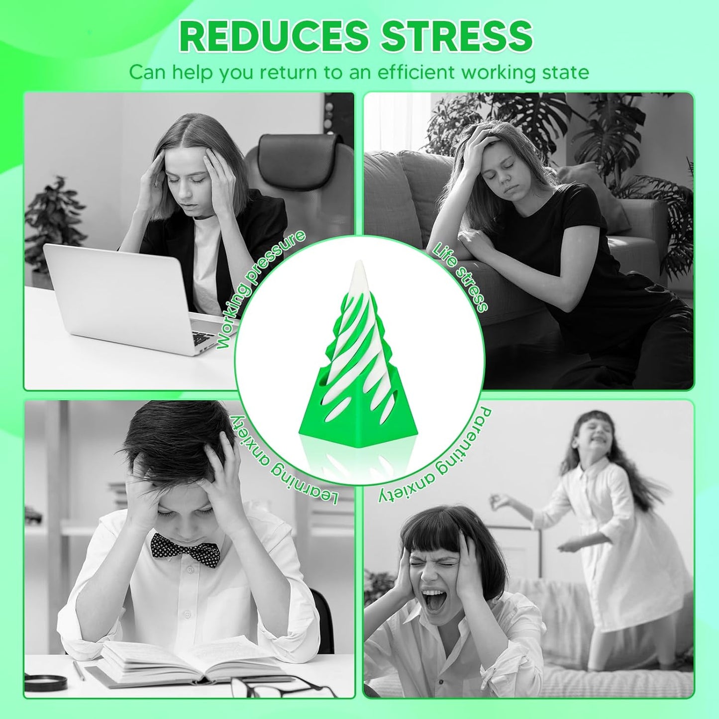 Impossible Pyramid Passthrough Sculpture, 3D Printed Spiral Cone Fidget Toys, Anxiety Relief Pass Through Pyramid Fidget Toy, Stress Relief Desk Toy Adults, Christmas, Birthday Gifts (Green White)