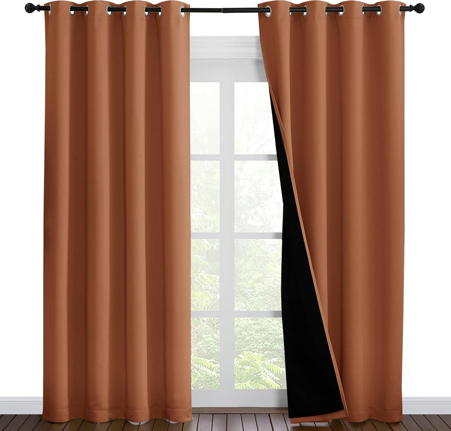 NICETOWN Burnt Orange 100% Blackout Window Curtain Panels, Heat and Cold Blocking Drapes with Black Liner for Nursery, 86 inches Thermal Insulated Draperies (2 Pieces, 55 inches Wide Each Panel)