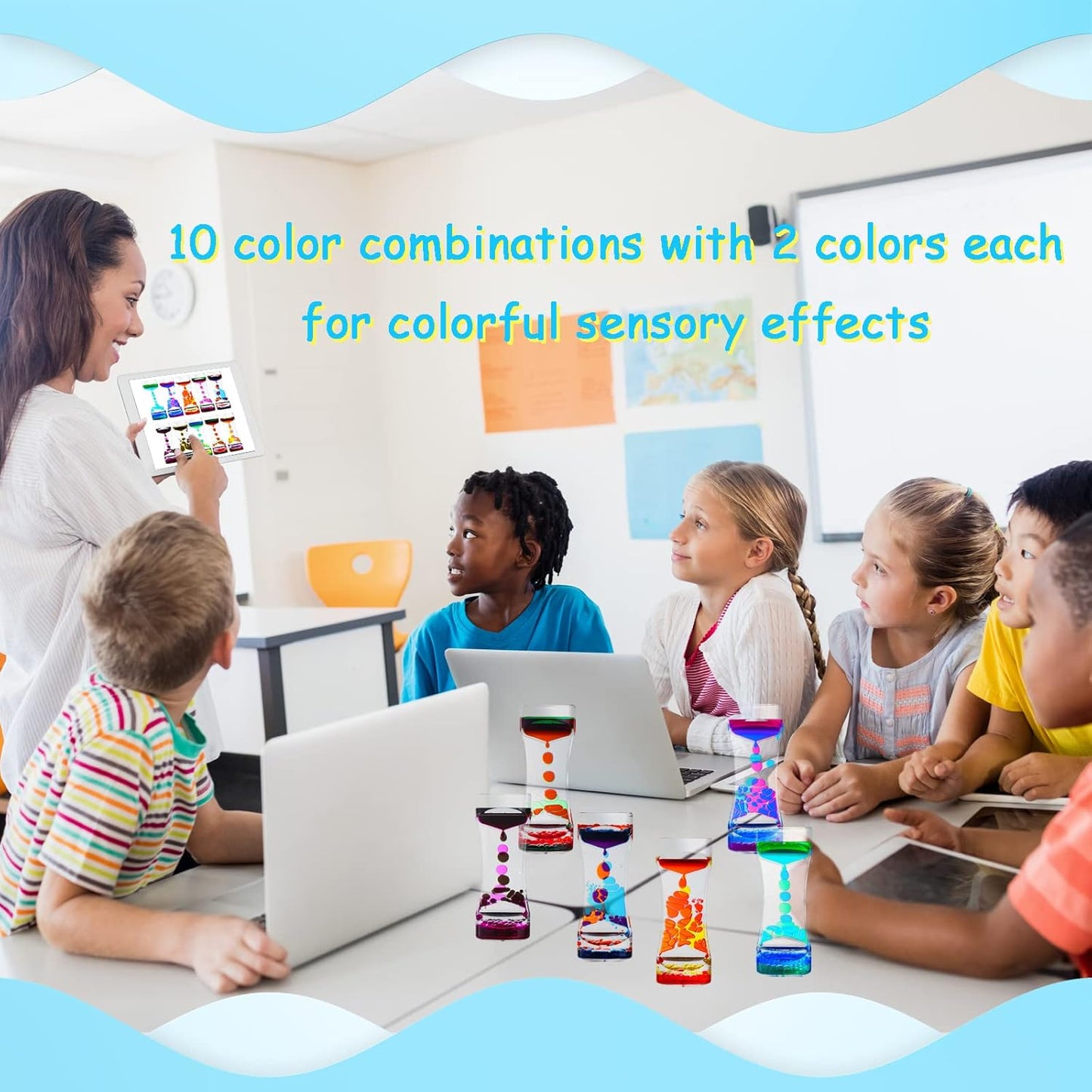 Liquid Motion Bubbler Timers Pack of 10 Liquid Bubbler Colorful Hourglass for Sensory Play,Relaxing Calming Fidget Toys for Anxiety Autism ADHD,Office Home Desktop Decor