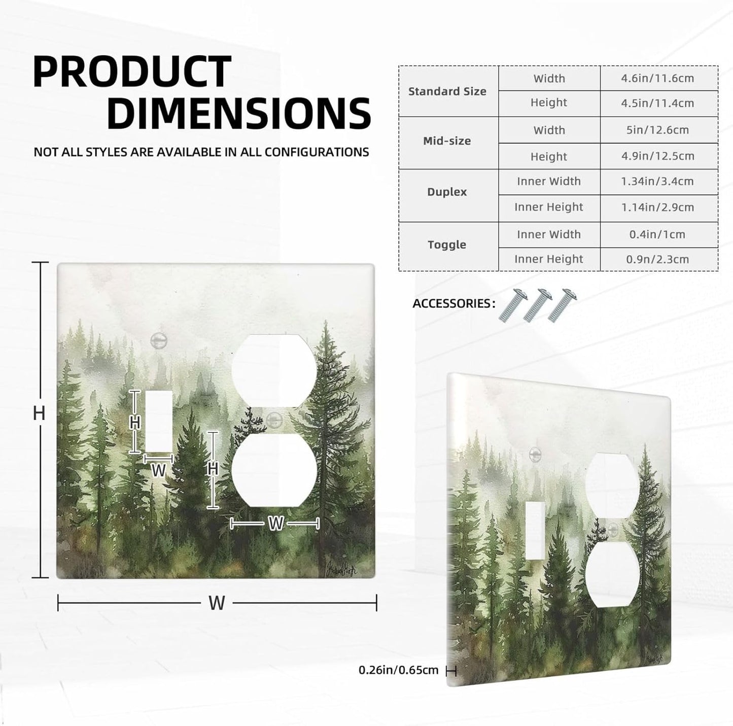 Wallplates Green Forest Watercolor Painting Foggy Pine 1 Toggle 1 Duplex Switch Plate Electrical GFCI Faceplate Decorative Light Switch Covers for Bedroom living Room Decor