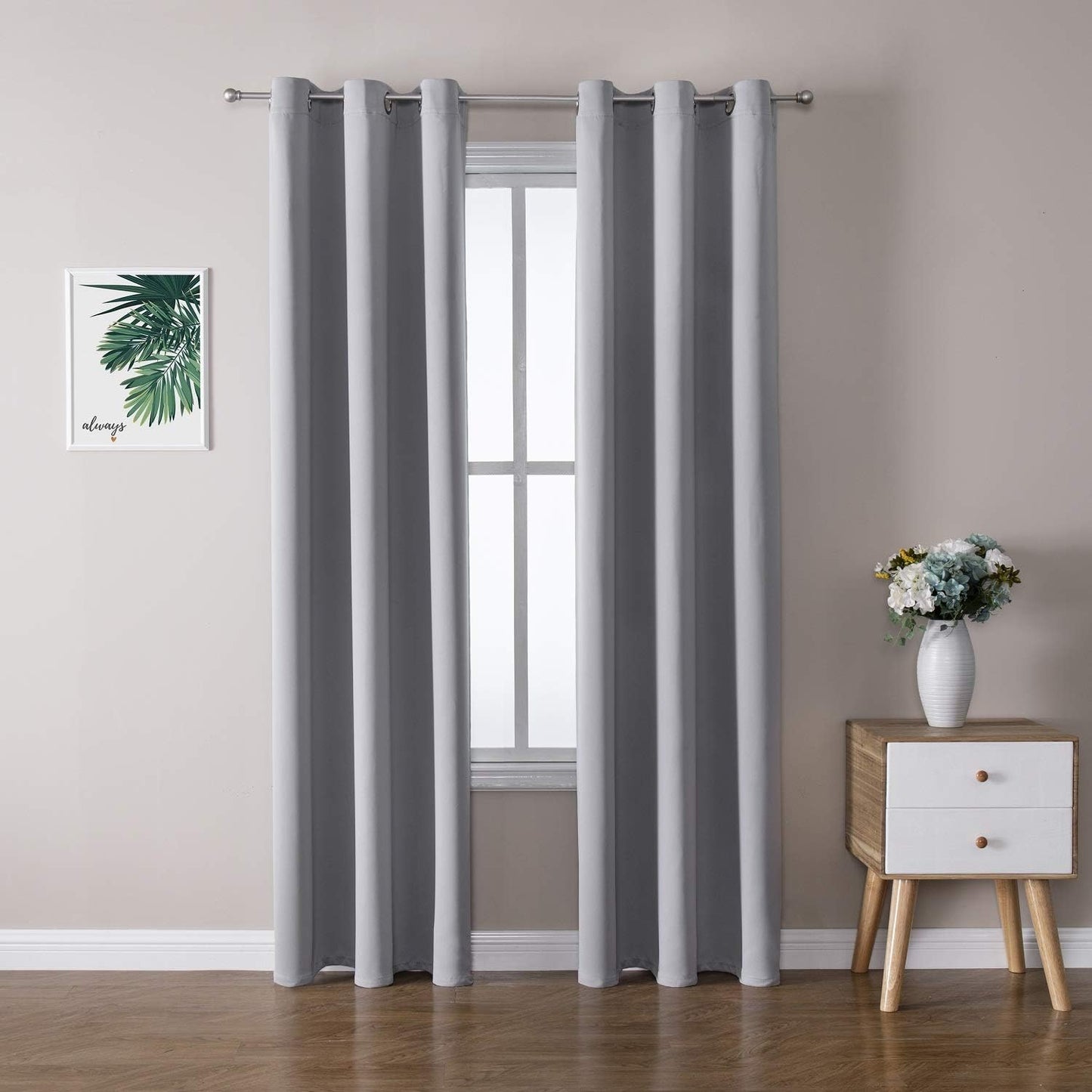 ChrisDowa Grommet Blackout Curtains for Bedroom and Living Room - 2 Panels Set Thermal Insulated Room Darkening Curtains (Light Grey, 42W x 84L)