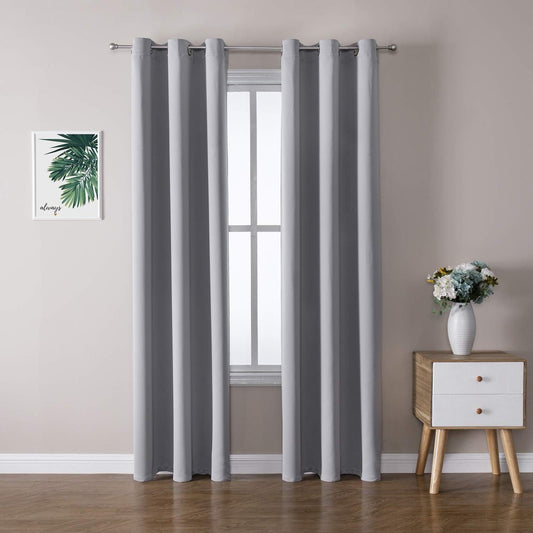 ChrisDowa Grommet Blackout Curtains for Bedroom and Living Room - 2 Panels Set Thermal Insulated Room Darkening Curtains (Light Grey, 42W x 84L)