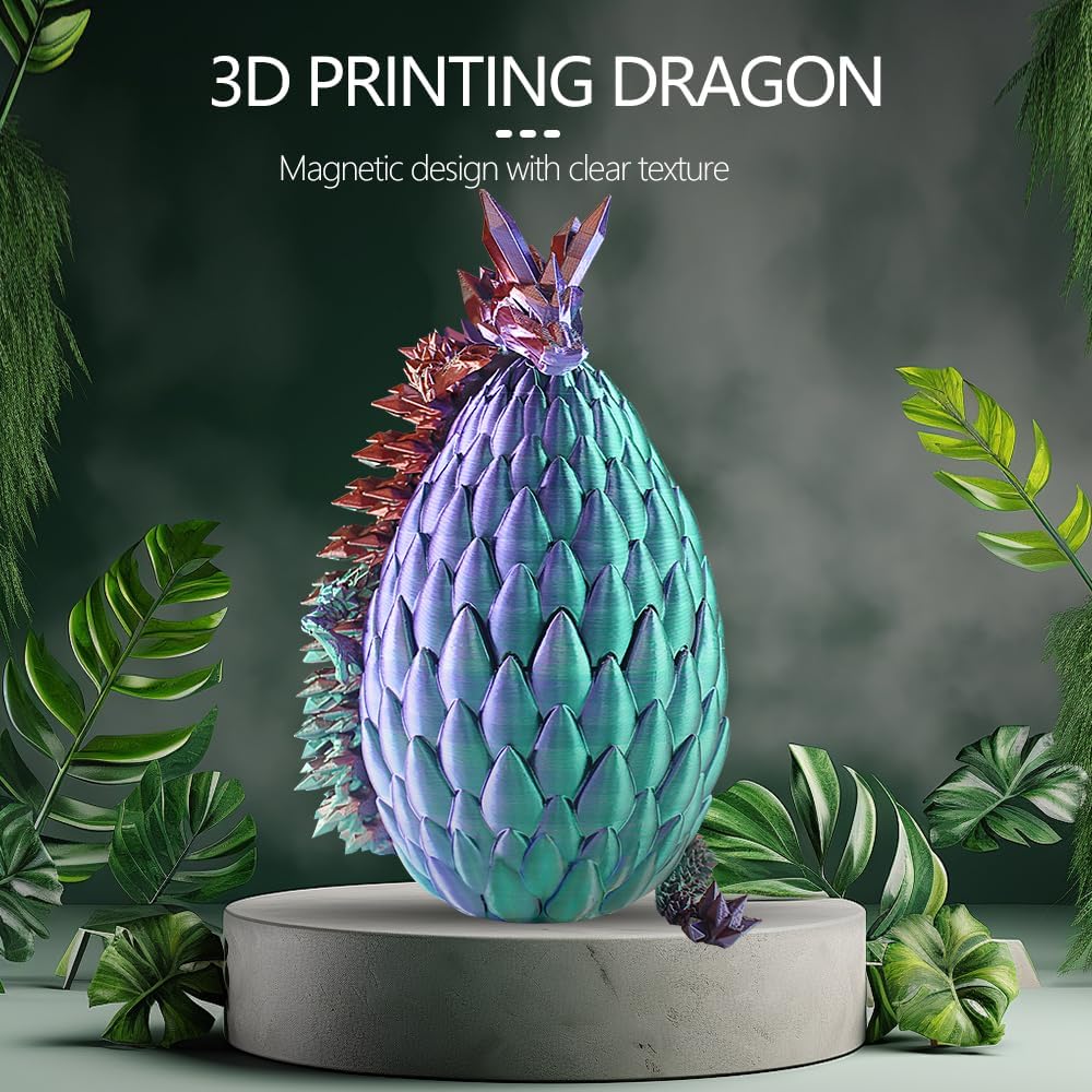 3D Printed Dragon with Dragon Egg 16.5'' Articulated Dragon Crystal Dragon Fidget Dragon Egg Toys Executive Desk Toys (Gold Rose Red, Dragon Only)