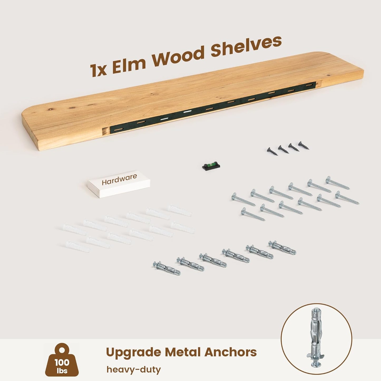 Rustic Elm Wood Floating Shelves for Wall Round Edge, 48"W x 9.2"D x 1.37"H, Set of 1 with Invisible Bracket, Wall Mounted Storage Shelves for Living Room Bedroom Kitchen Bathroom Decor, Natural