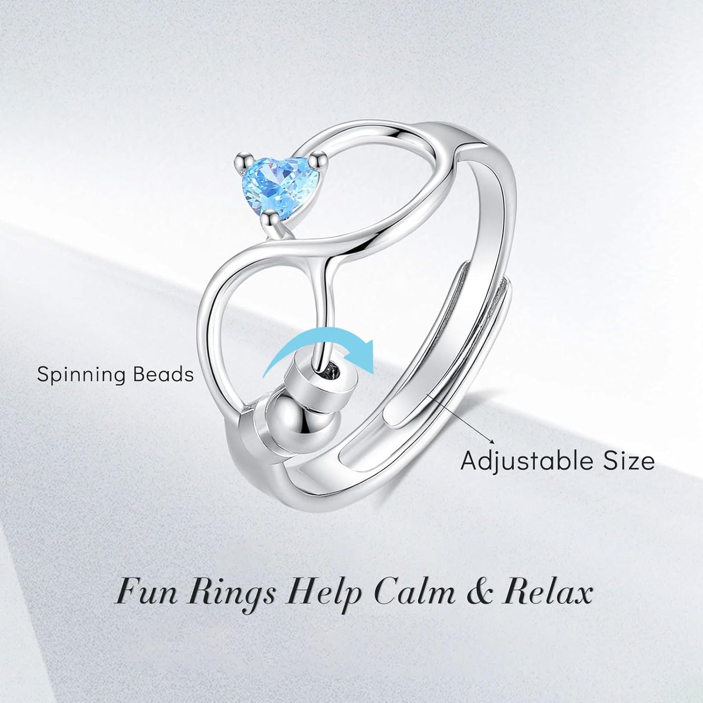 INFUSEU Funny Spinner Fidget Rings for Women Girls Anti Anxiety Stress Worry, Adjustable Size