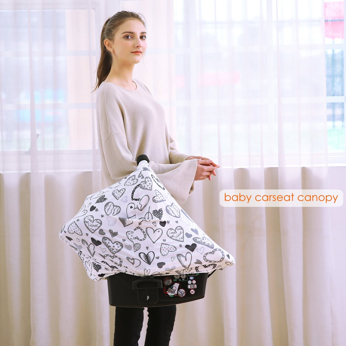 Baby Car Seat Covers, Carseat Canopy, Boys Girls Privacy Breastfeeding Cover (Grey Heart)