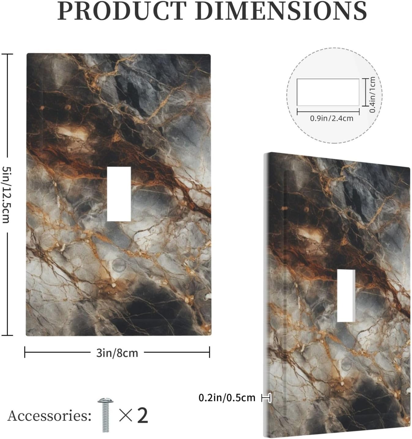 Brown Marble Granite Golden Lines Print Decorative Light Switch Cover 1 Gang Single Toggle Device Electrical Faceplate Switchplates Decorator Outlet Wall Plate for Bathroom Kitchen Decor