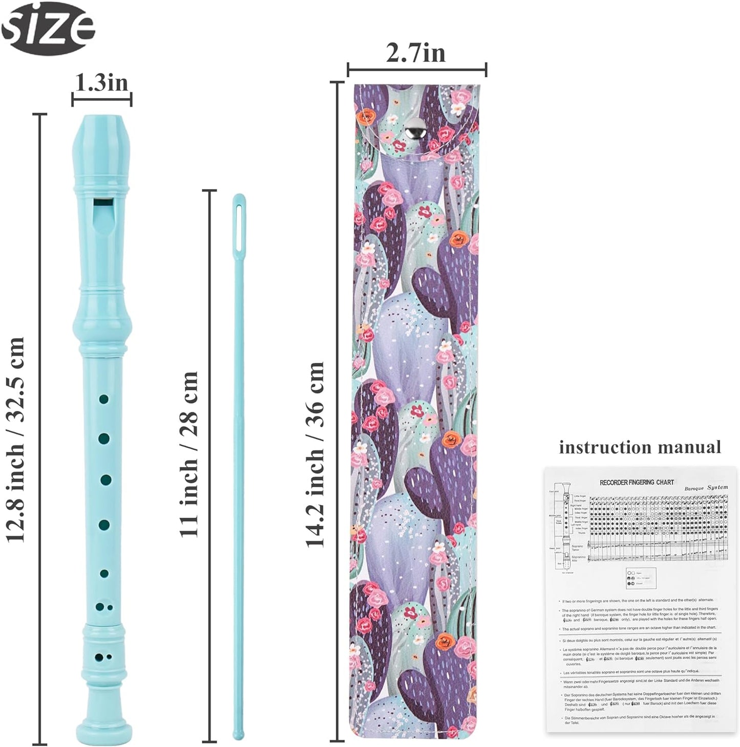 Recorder Instrument for Beginner Kids Adults,8-Hole Soprano Descant Recorder Music Flute with with Cleaning Rod & Leather Case For School Student Home Entertainment(2-Cactus)