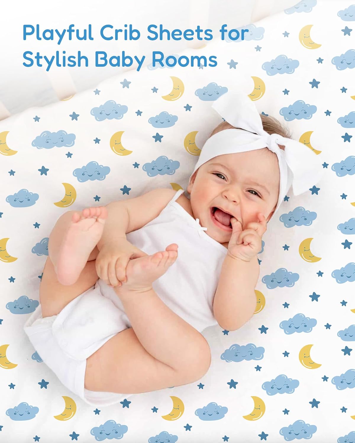 Baby Crib Sheets for Standard Crib Mattress, Soft and Breathable, Cloud+Blue Crib Sheet, Safe and Cozy, Fits 28''x52''x9'' Extra Deep Pocket