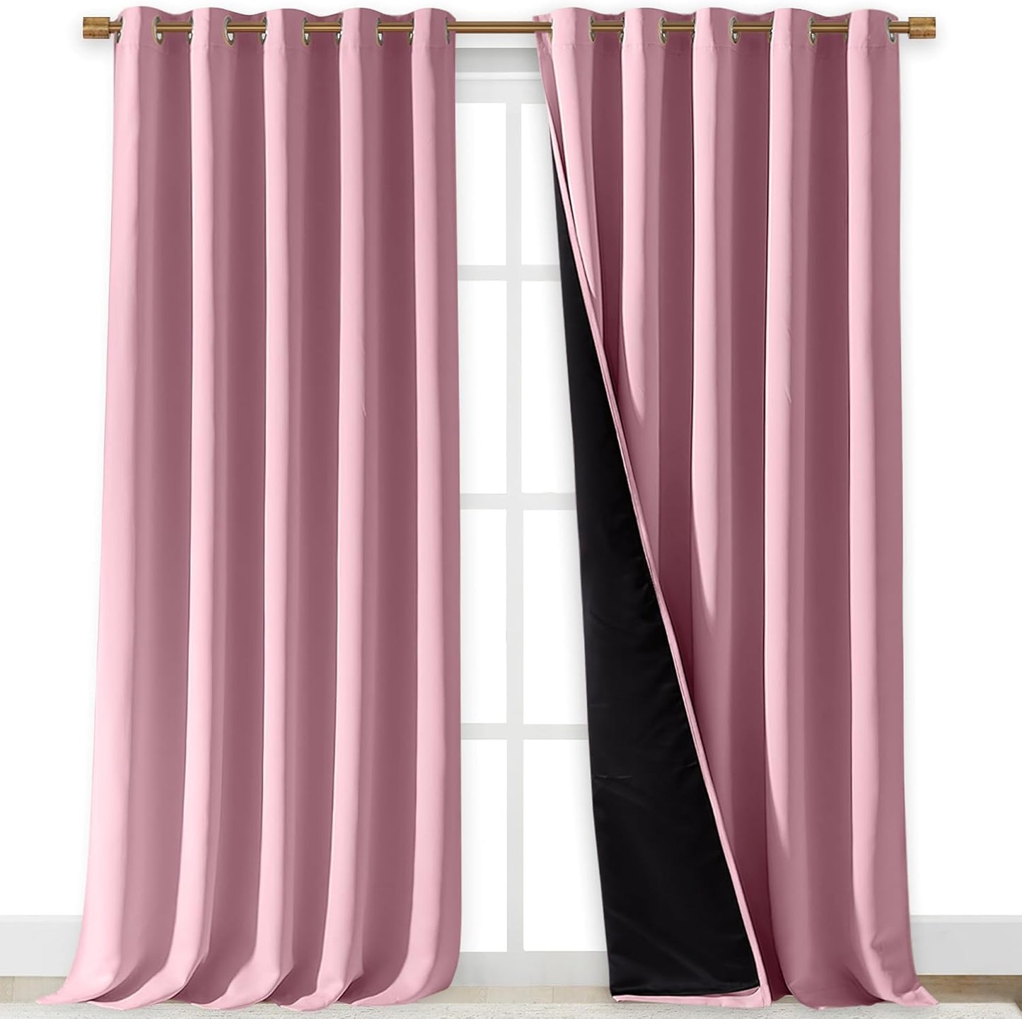 NICETOWN 100% Blackout Blinds, Laundry Room Decor Window Treatment Curtains for Large Patio Sliding Door, Thermal Insulated Crystal Pink Curtains for Bedroom, Set of 2, 70 inches x 108 inches
