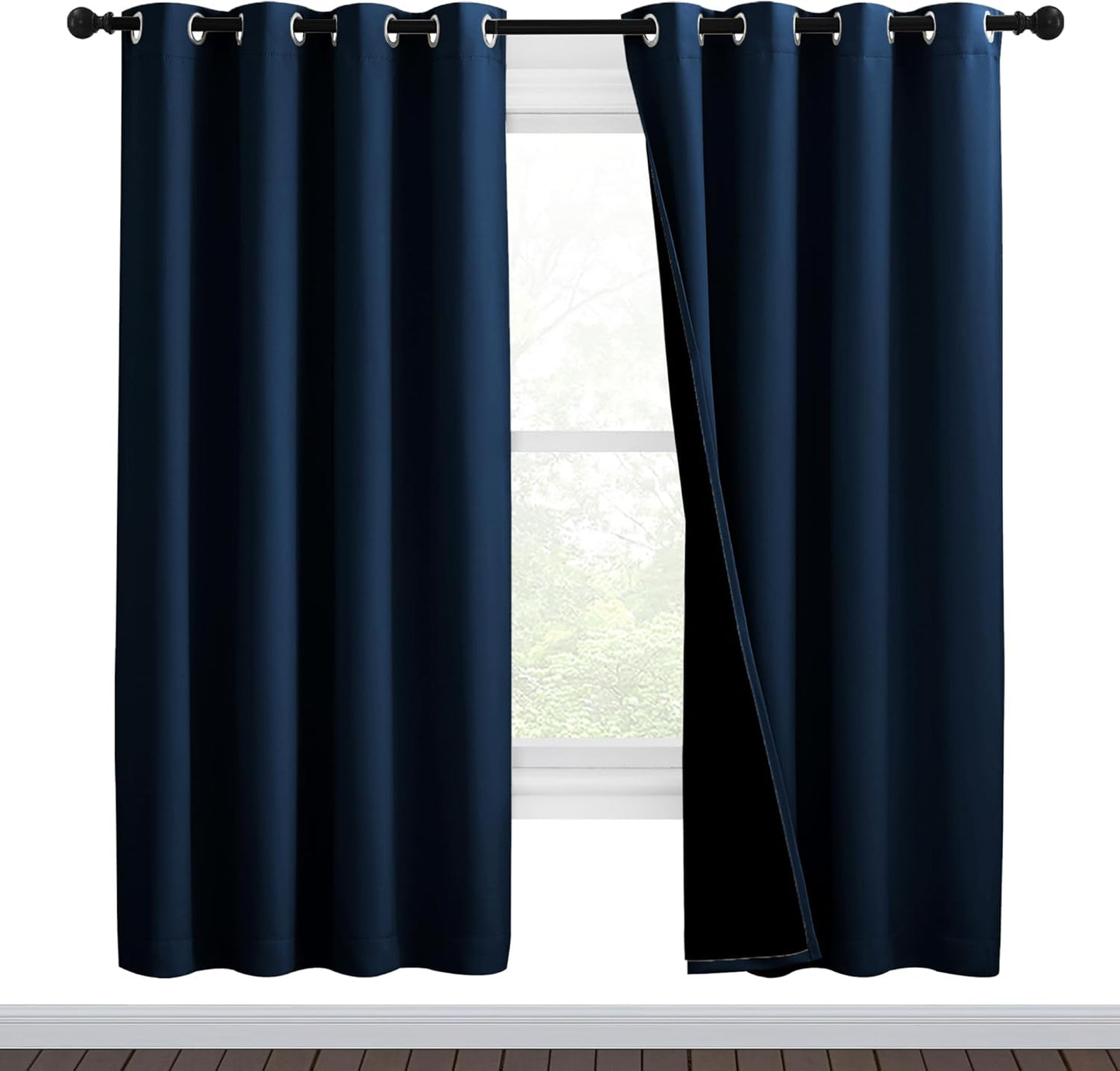 NICETOWN Moroccan Blue Full Shade Curtain Panels, Pair of Thermal Insulated & Energy Efficiency Blackout Drapes for Living Room Windows, Lined Silky Performance Window Dressing (46" Wide x 72" Long)