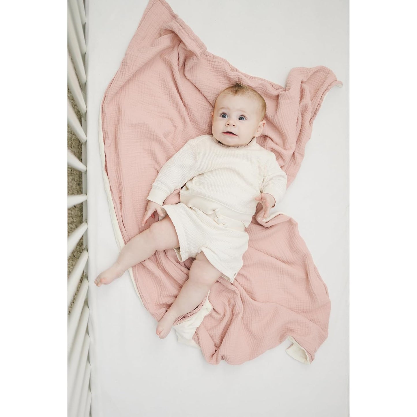 Konssy Baby Blankets for Unisex Boys Girls, Super Soft Nursery Minky Blankets with Muslin Cotton Front and Dotted Fleece Backing, Printed Bed Throws Newborn