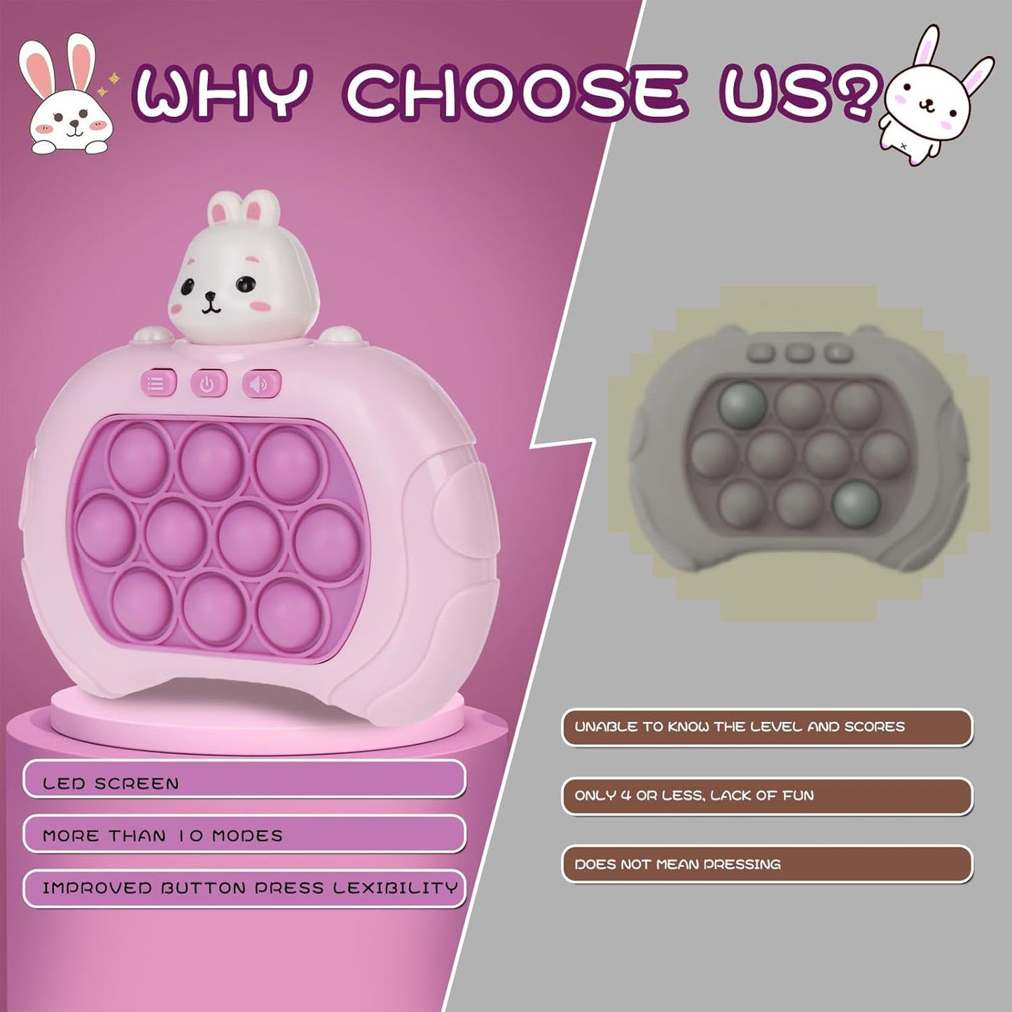 Fast Push Game Pop Fidget Toys for Kids, Fast Push Bubble Game, Quick Push Pop Game for Boys & Girls Age 3-12, Handheld Puzzle Game Sensory Toys Relaxation and Decompression (Pink Rabbit)