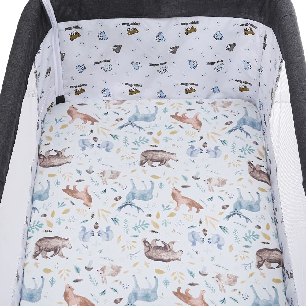 Pack n Play Sheet Stretchy Fitted Portable Mini Crib Sheets Set 3 Pack,Playard Sheets Convertible Playard Mattress Cover,Ultra Soft Jersey Material,Sun/Forest Deer/Dinosaur