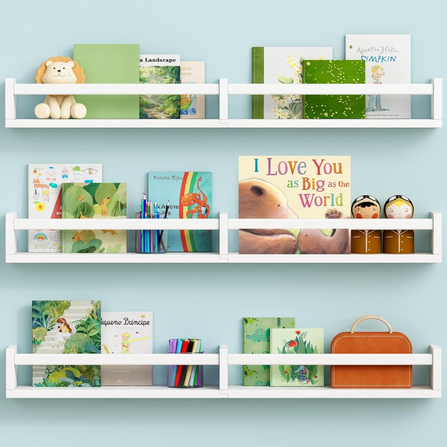 Large Nursery Book Shelves Wall Mounted for Kids Room, White Floating Nursery Bookshelf for Baby Girls Boys Bedroom, Toddler Kid Book Shelf for Classroom Library (32 Inch Long Set of 3)