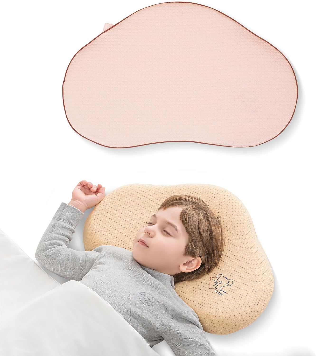 Reidio 1pc Toddler Silicone Pillow Breathable Toddler Pillow with Removable Cotton Pillowcase Kids Pillows for Sleeping Machine Washable (Rose, H1)