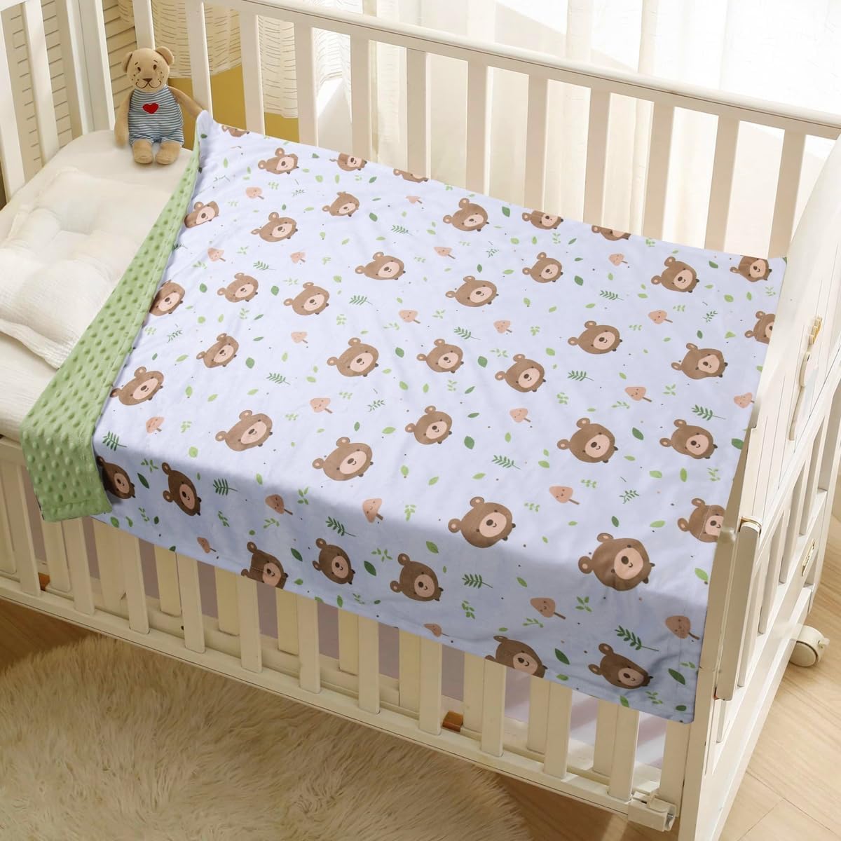 Baby Blanket for Boys Girls Soft Minky with Double Layer Dotted Backing, Cartoon Printed 30 x 40 Inch Toddler Blanket (Little Bear)