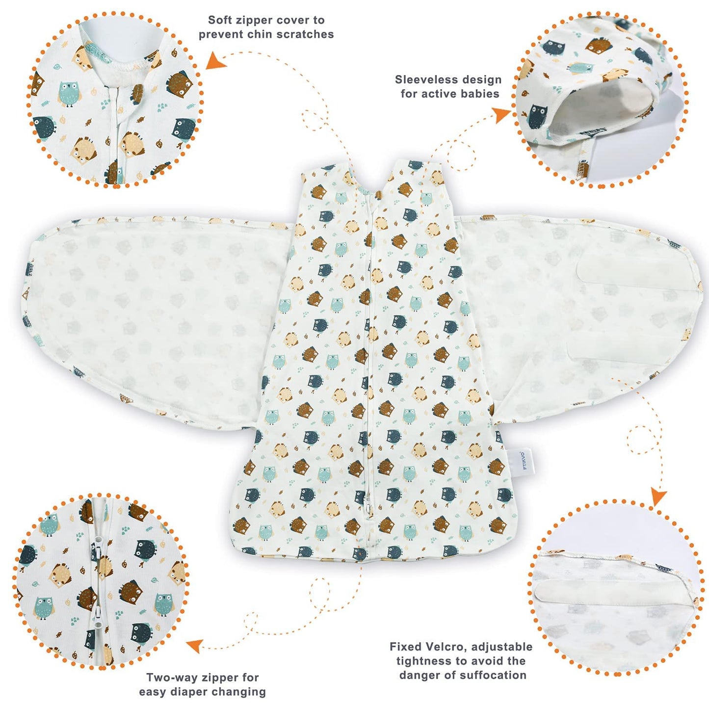 Swaddle-Blanket Baby Girl & Boy Swaddles Newborn Infant Transition 100% Cotton Wrap Blankets, 3-Way Adjustable Wearable Blanket, TOG 1.0 (Owl 0-3 Month)