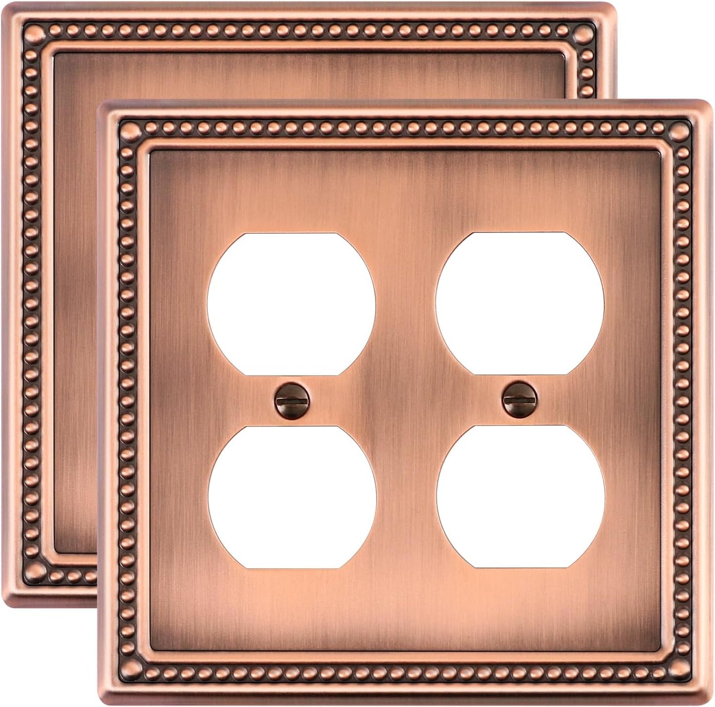 2-Pack Double Duplex Outlet Cover, Metal Switch Plates and Outlet Covers, Antique Copper Pearls Decorative Wall Plates for Electrical Outlets, 2 Gang Receptacle Cover, Corrosion Resistant
