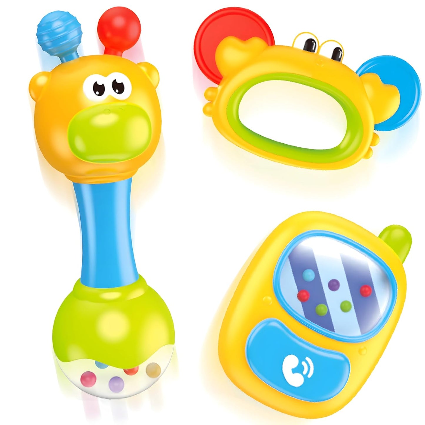 MOONTOY 3pcs Baby Rattles Toy Set, Baby Toys 0-6 Months Infant Toys 6-12 Months Teethers for Babies 3-6 Months Easter Basket Stuffers Gifts, Sensory Teething Toys 0 1 2 3 4 5 6 Month Newborn Boy Girl