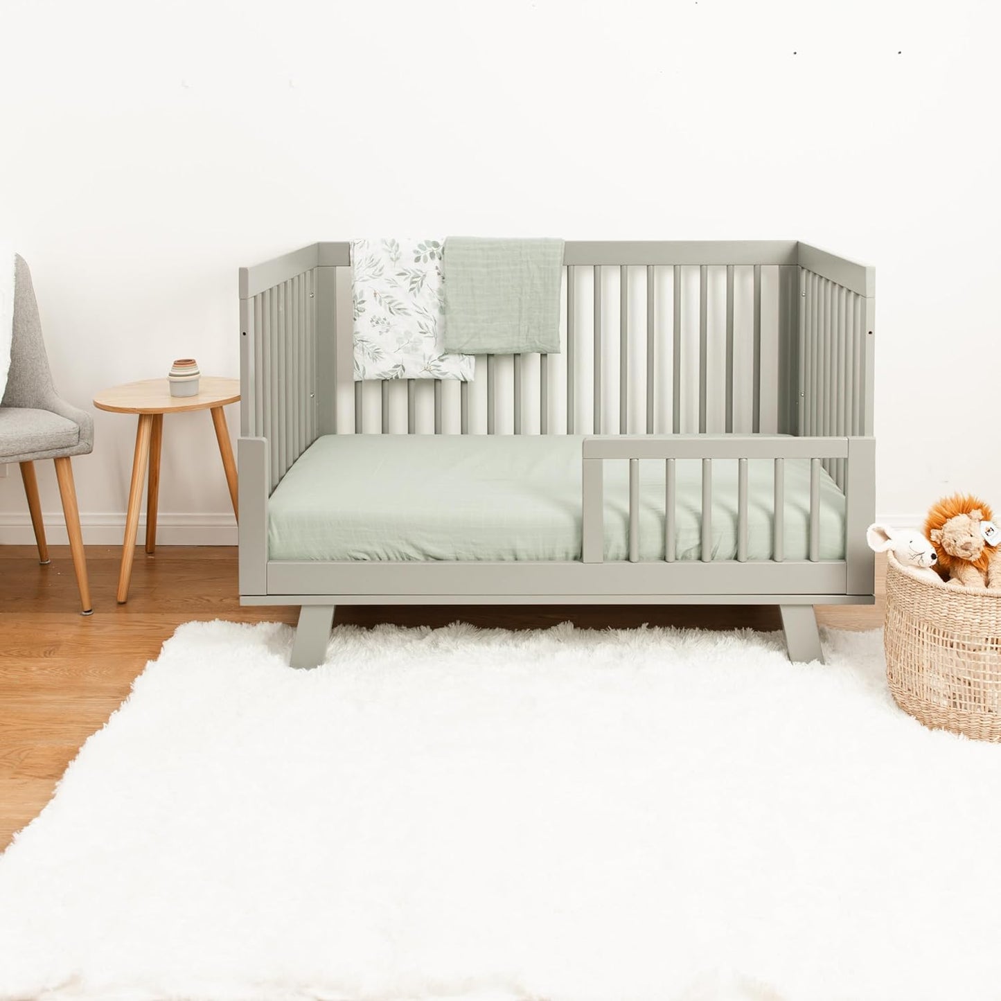 Organic Muslin Fitted Crib Sheet - Organic Crib Sheet for Standard Crib and Toddler Mattresses, Soft and Breathable, Solid Sage Green, Boho Baby, 28”x52”