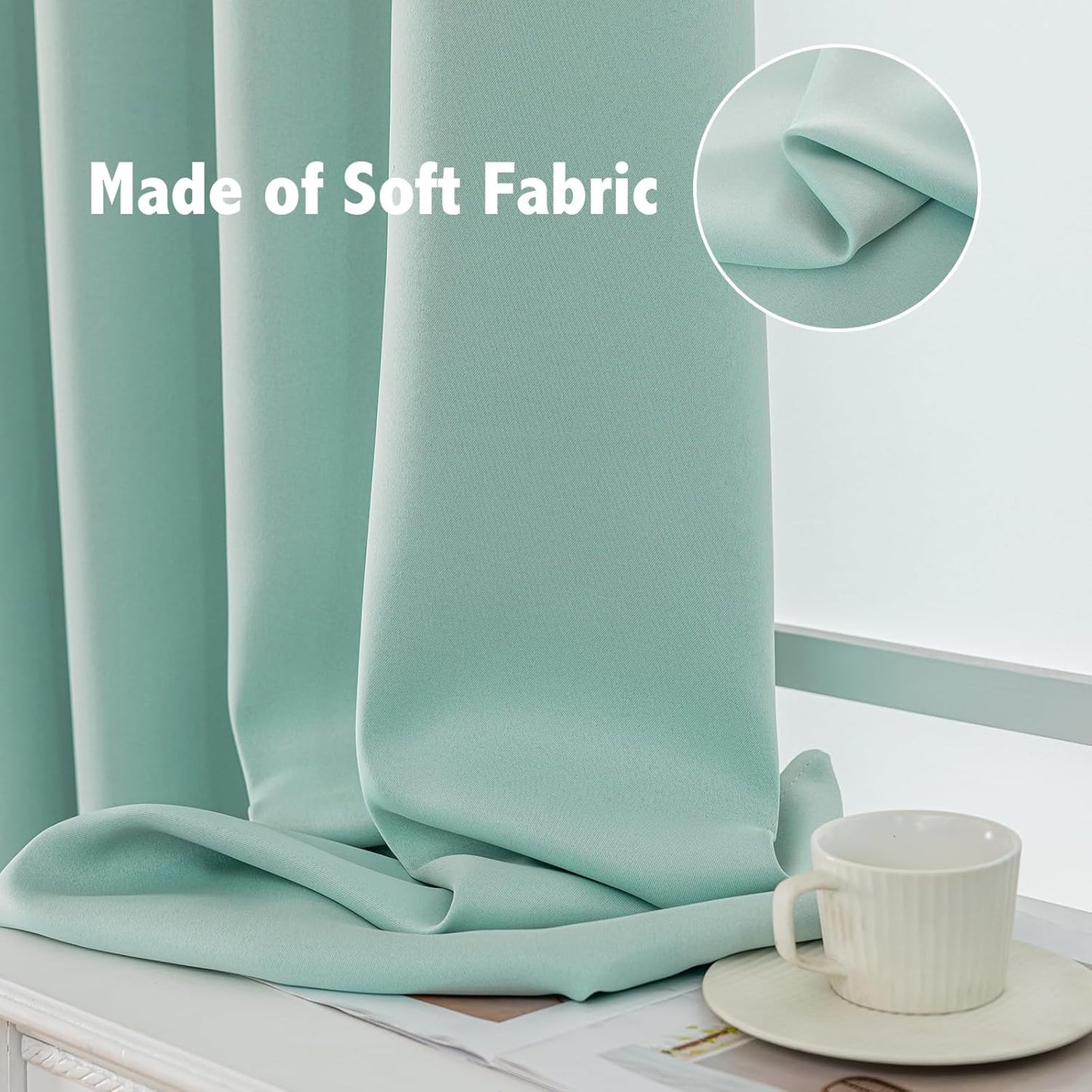 Anytime 100% Blackout Curtain Set, Thermal Insulated & Energy Efficiency Window Draperies for Guest Room, Full Shading Panels for Shift Worker and Light Sleepers（Light Blue, 2 Panels, 52W x 80L）