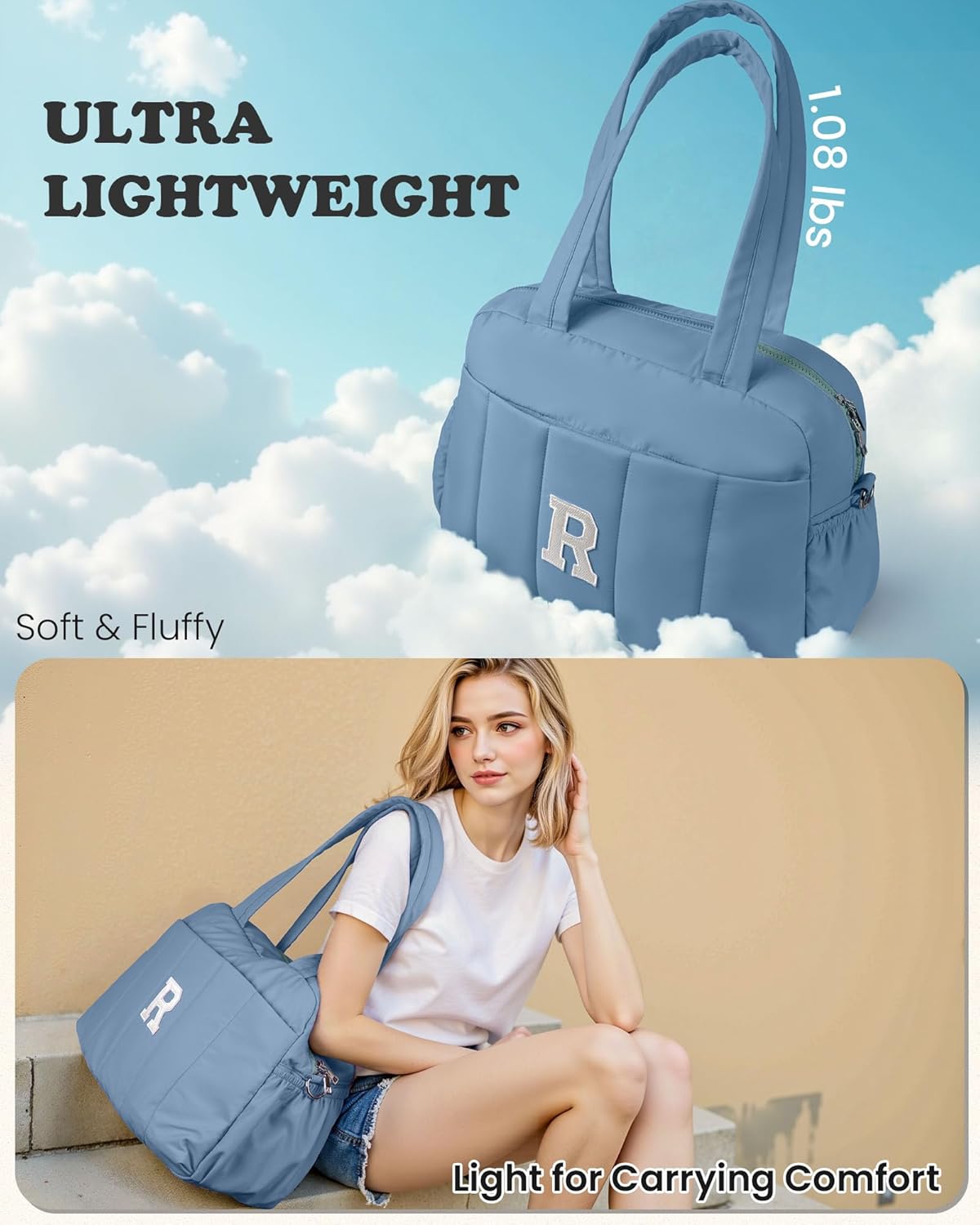 Birthday Present-Initial Duffle Bag, Yoga Bags for Women，Overnight Bag with Wet Pocket，Lightweight Work Bags Personalized Gym Tote with Makeup Pouch