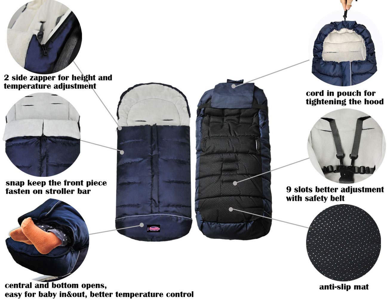 Go 3 Seasons Universal Stroller Footmuff, Warm Winter Bunting Bag for Toddler, Waterproof Sleeping Bag, Anti-Slip Height Adjustable, Winter Blanket