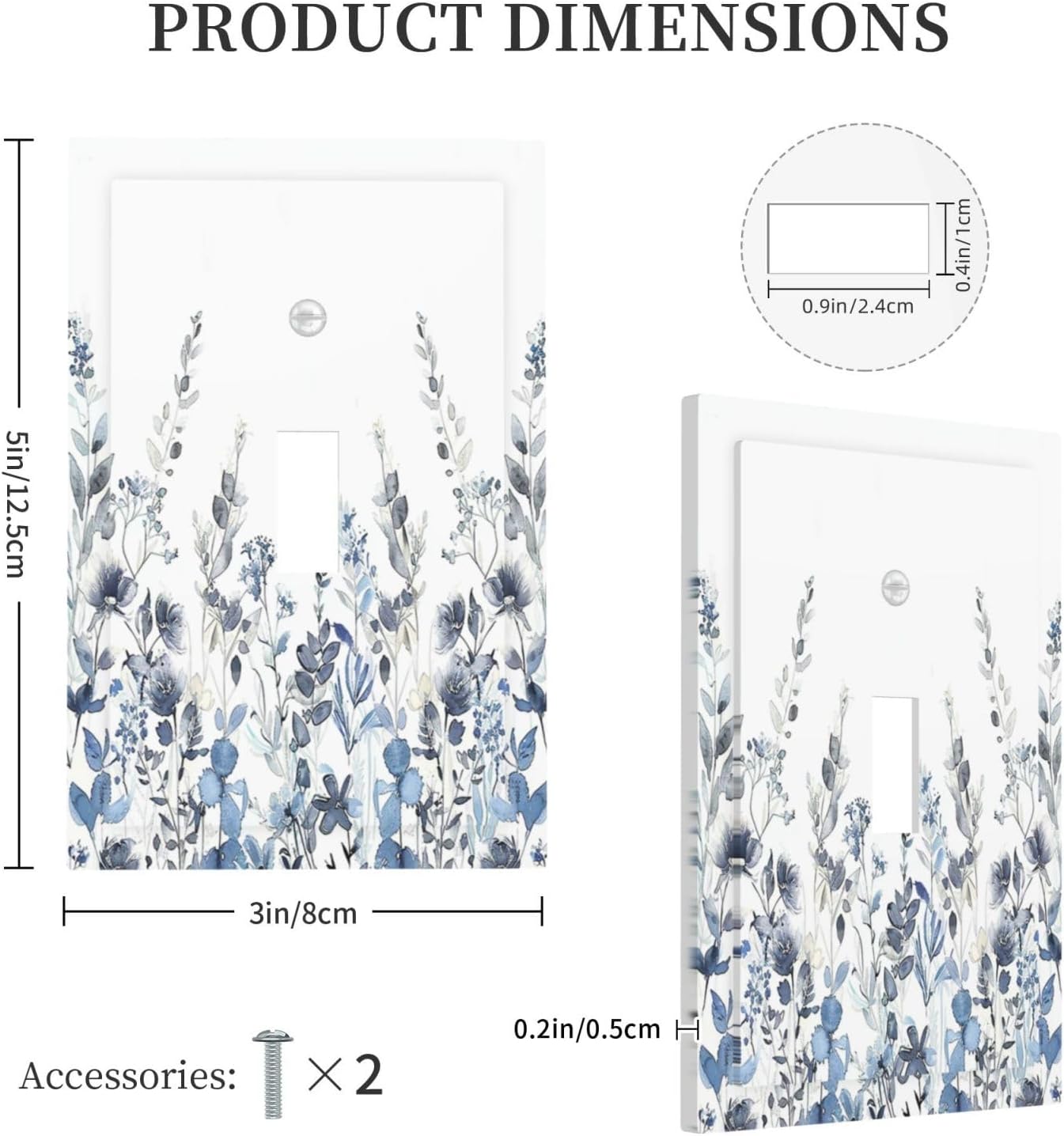 Decorative Light Switch Cover Light Blue Watercolor Leaves Plant With Floral 1 Gang Single Toggle Device Electrical Faceplate Switchplates Decorator Outlet Wall Plate for Bedroom Bathroom