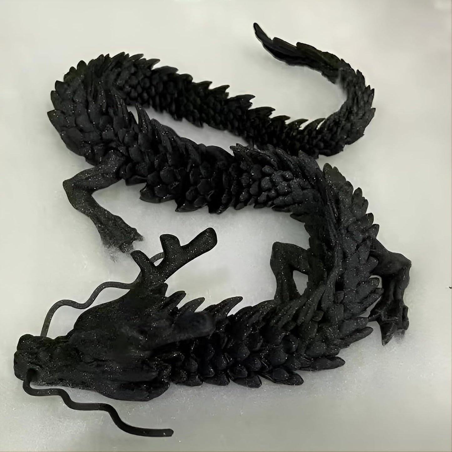 3D Printed Dragon Fidget Toy, 18in Surprise Mystery Dragon, Crystal Dragon Fidget Toy, Articulated Pye Dragon Fish/Display Cabinet/Home/Office Desktop Decor(Shiny Black)