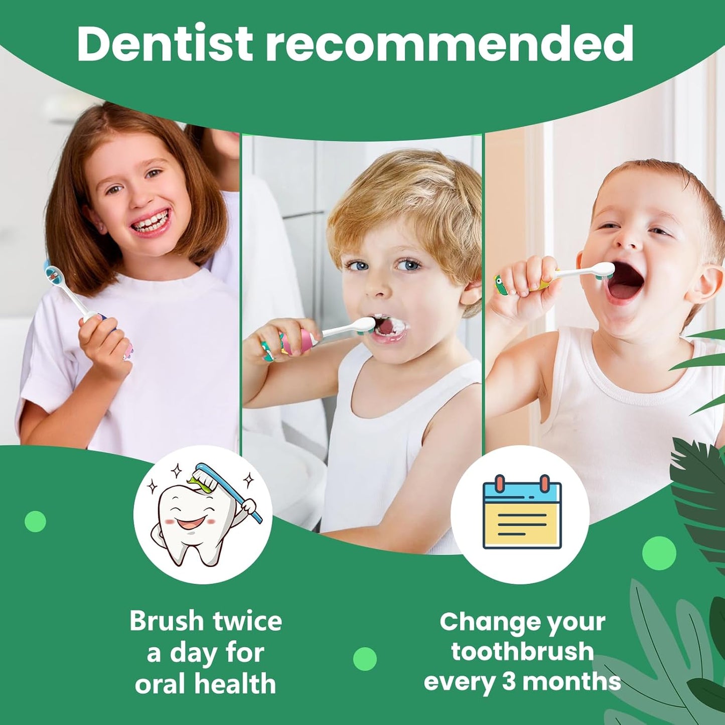 Kids Manual Toothbrush, Extra Soft Bristle With 10000 Bristles for Toddlers, Travel Design for Delicate Teeth & Gums, Children 2-7 Years (Light Green)