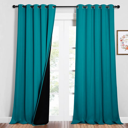 NICETOWN Full Shading Curtains for Windows, Super Heavy-Duty Black Lined Blackout Curtains for Bedroom, Privacy Assured Window Treatment (Peacock Teal, Pack of 2, 62 inches W x 95 inches L)