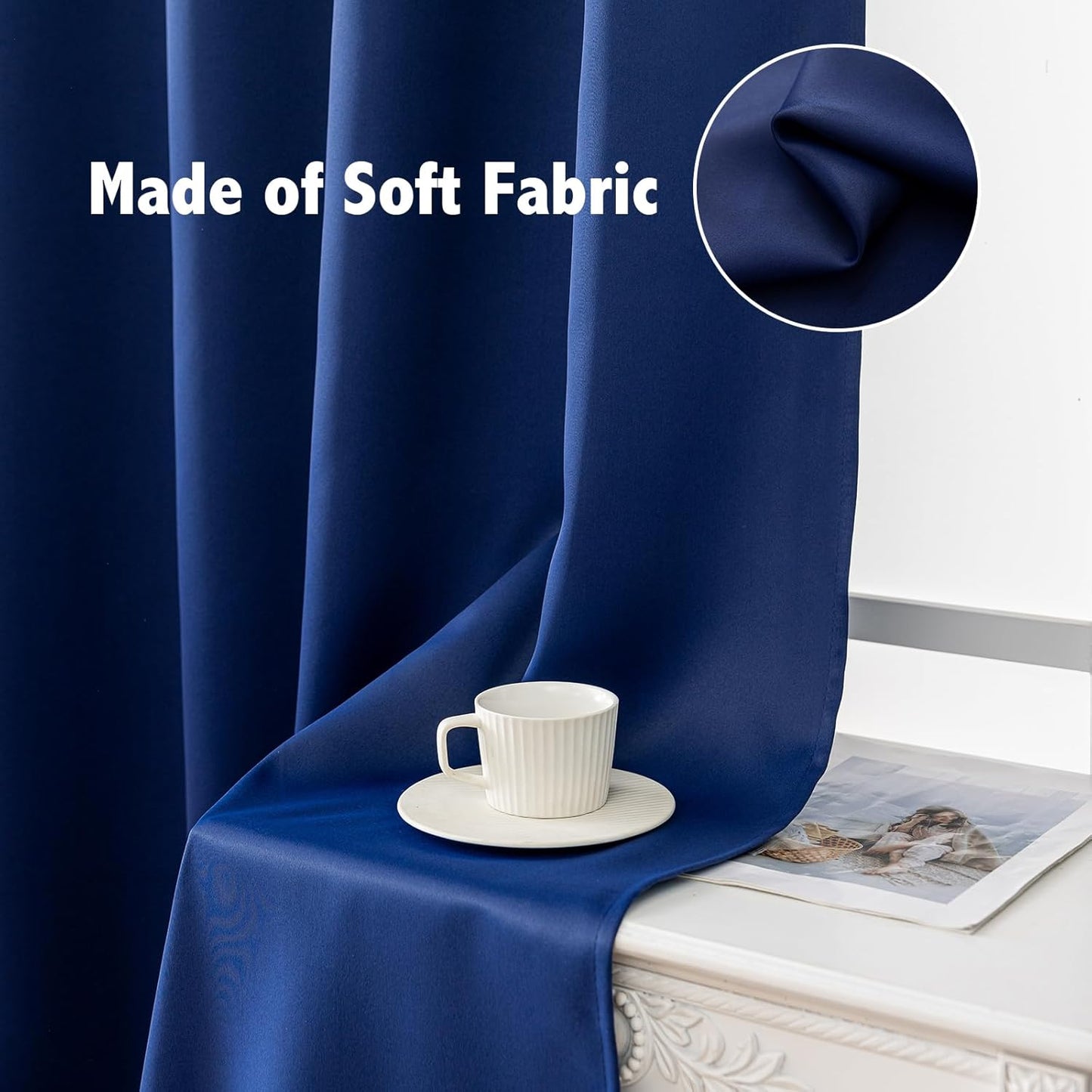 Anytime 100% Blackout Curtain Set, Thermal Insulated & Energy Efficiency Window Draperies for Guest Room, Full Shading Panels for Shift Worker and Light Sleepers（Navy Blue, 2 Panels, 70W x 72L）