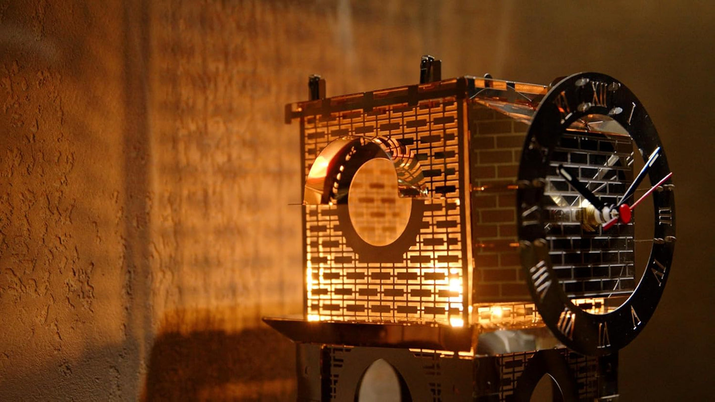 METAL-TIME 3D Model Brain Teaser Puzzle Stainless Steel Metal Craft Desk & Shelf Clock Kit Enjoyable DIY Construction | Functioning Clock with Fluorescent Arrows & Candle Place Puzzle Master of Time