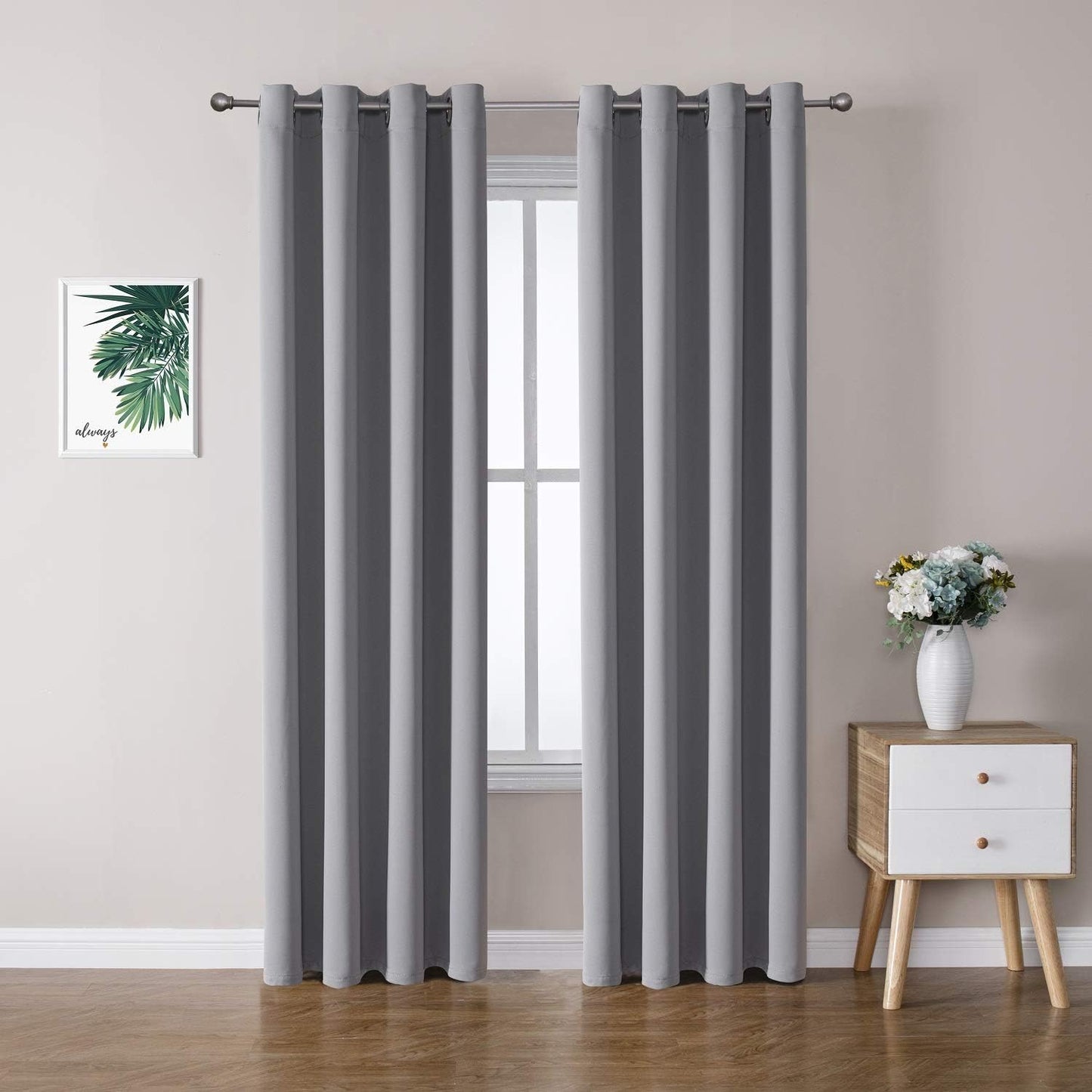 ChrisDowa Grommet Blackout Curtains for Bedroom and Living Room - 2 Panels Set Thermal Insulated Room Darkening Curtains (Light Grey, 52 x 84 Inch)