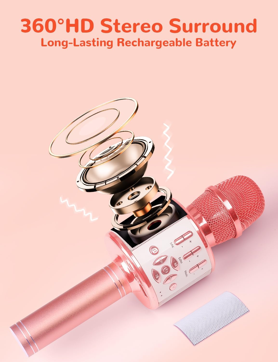 Amazmic Karaoke Microphone for Adults, Wireless Bluetooth Microphone for Singing Portable Karaoke Machine Handheld with LED Lights, Gift for Kids Adults Birthday Party, Home KTV(Rose Gold)