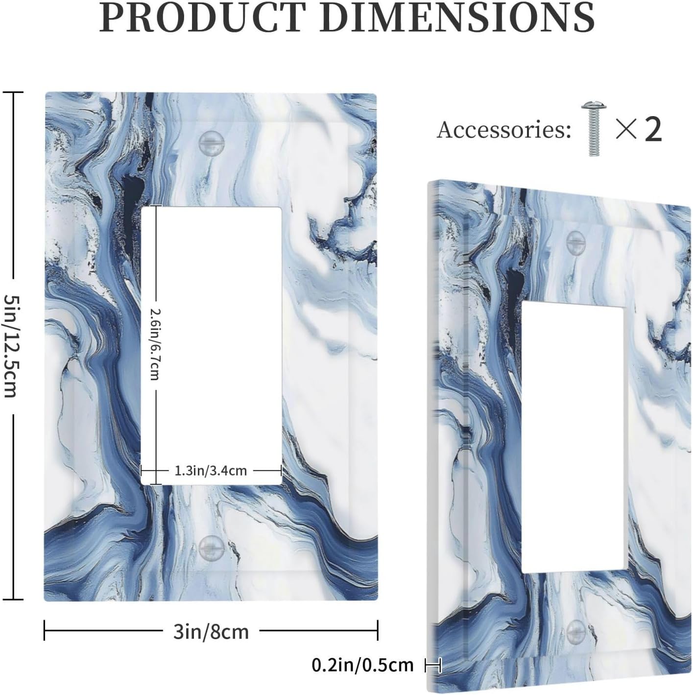 Decorative Outlet Covers White Marble Navy Blue Line Fluid 1 Gang Single Rocker Light Switch Cover Plate Wall Plates Gfci Faceplate For Bathroom Kitchen Decor