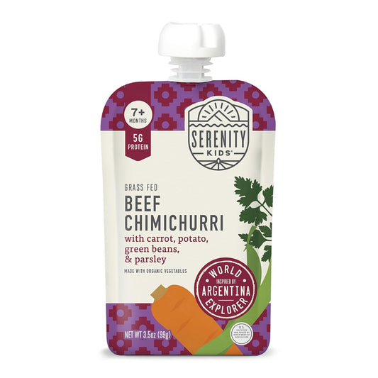 Serenity Kids 7+ Months World Explorers Beef Chimichurri Baby Food Pouches - Baby Puree Made with Organic Veggies & Ethically Sourced Beef - BPA-Free Pouches - 3.5 Oz, 6 Pack