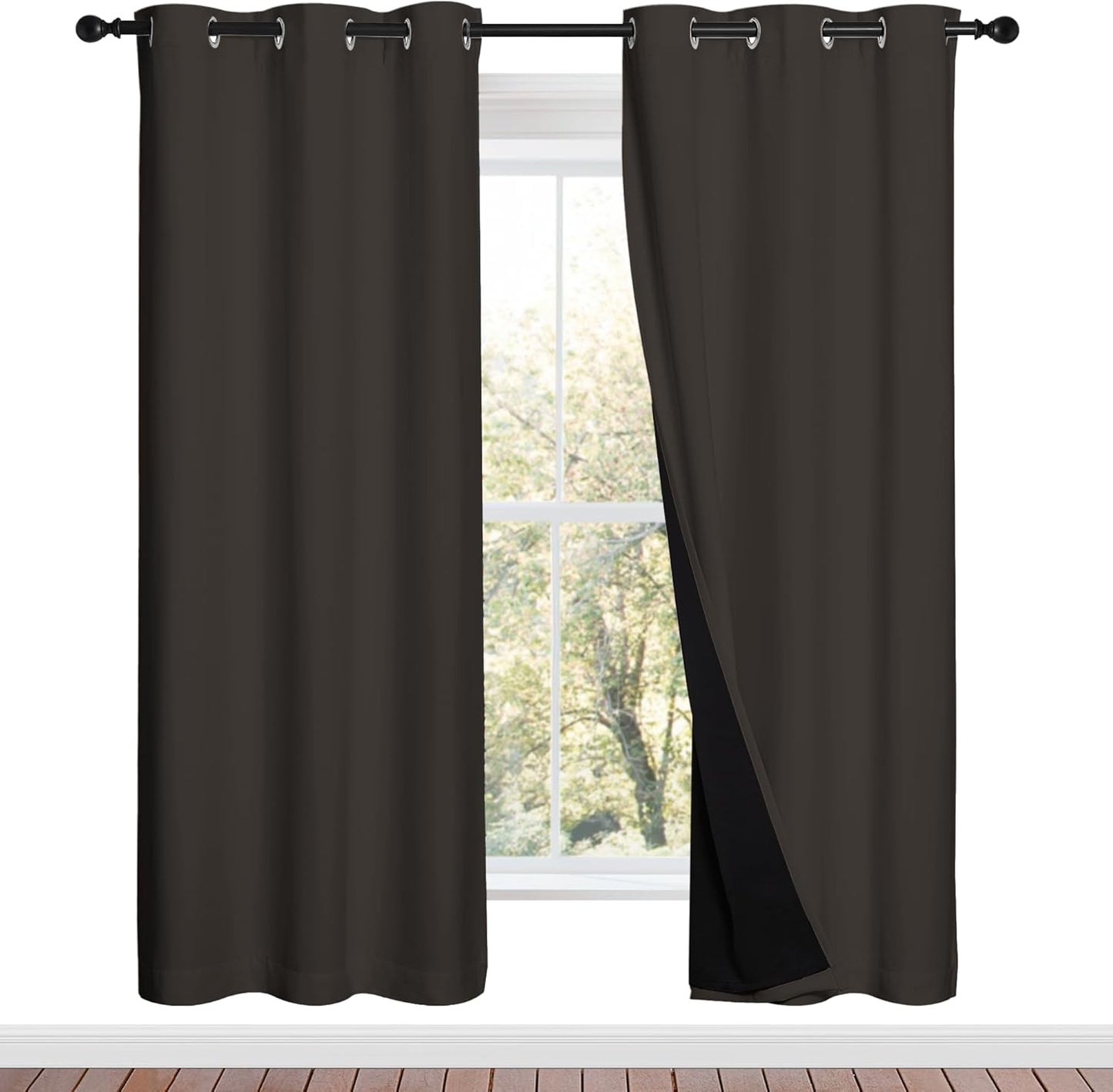 NICETOWN Full Shade Curtain Panels, 37" Wide x 70" Long, Toffee Brown, Pair of Thermal Insulated & Energy Efficiency Blackout Drapes for Living Room, Lined Silky Performance Window Dressing