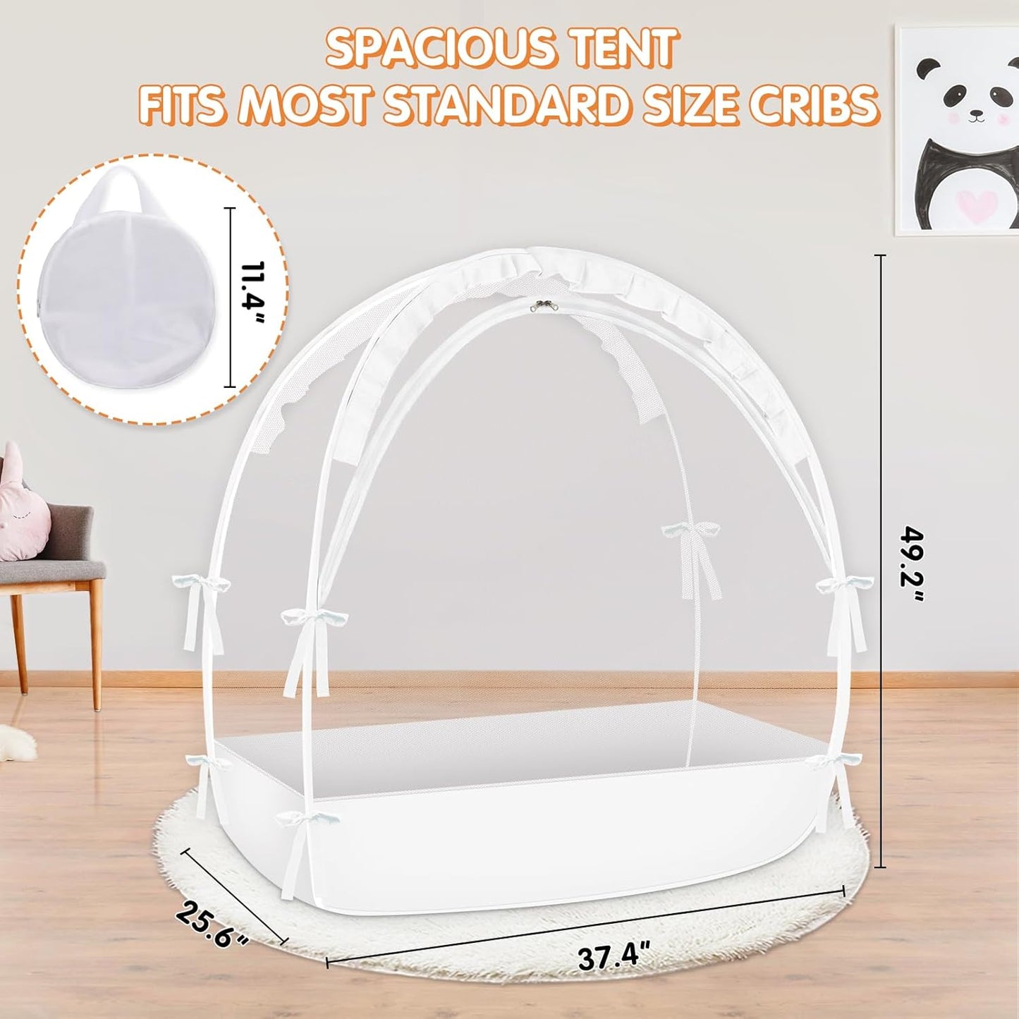 Pack N Play Tent - Mini Crib Tent to Keep Baby from Climbing Out - Crib Net to Keep Baby in - Pop Up Breathable Cribs Cover - Canopy with Upgrade Strong Mesh and Durable Zipper (White, Small)