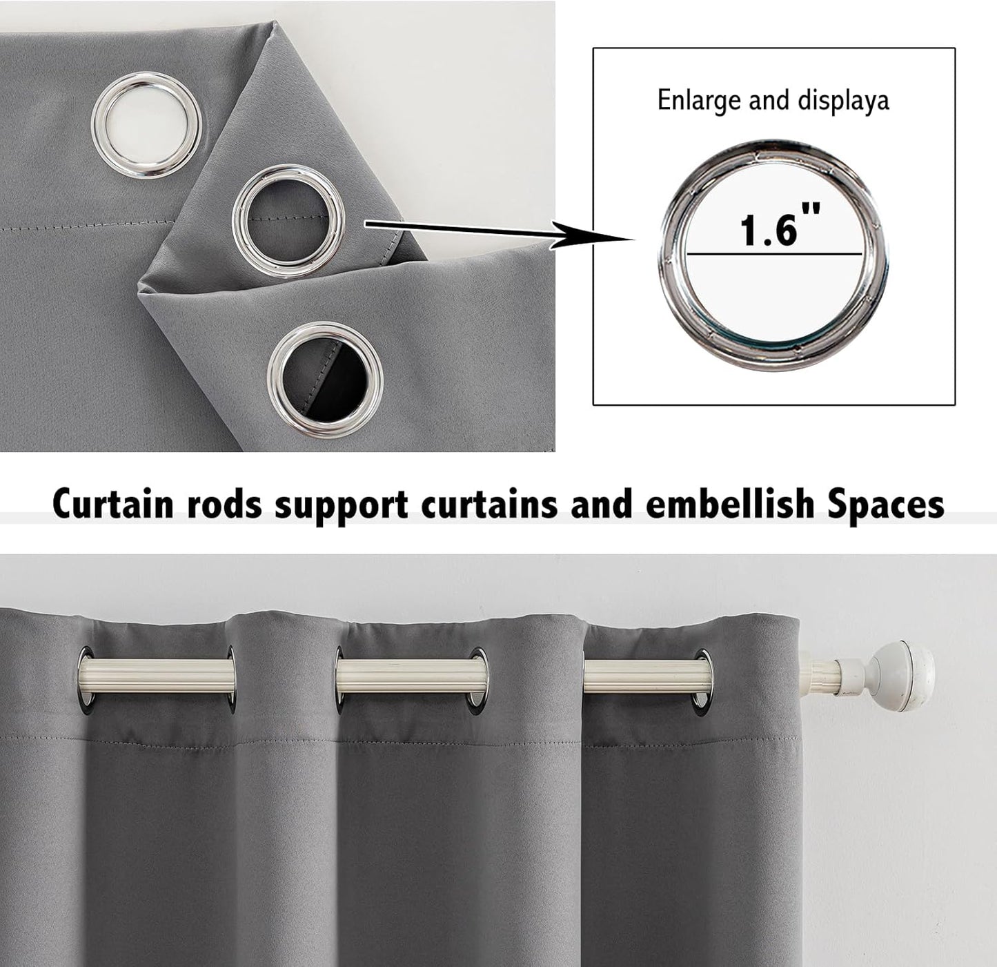 Anytime 100% Blackout Curtain Set, Thermal Insulated & Energy Efficiency Window Draperies for Guest Room, Full Shading Panels for Shift Worker and Light Sleepers（Grey, 2 Panels, 52W x 120L）