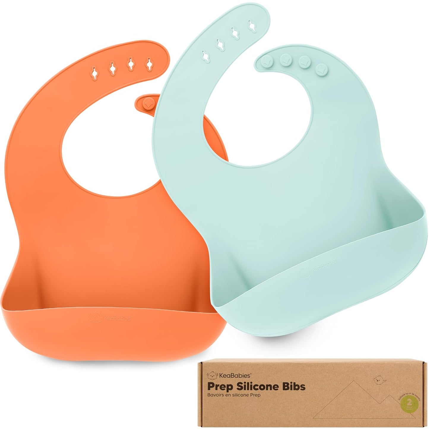 KeaBabies 2-Pack Silicone Baby Bibs for Eating - Sturdy Food-Grade Silicone Bibs for Babies Girl, Boy, Large Food Catcher, Clean & Put On Easily, Waterproof Toddler Feeding Essentials (Amaze)