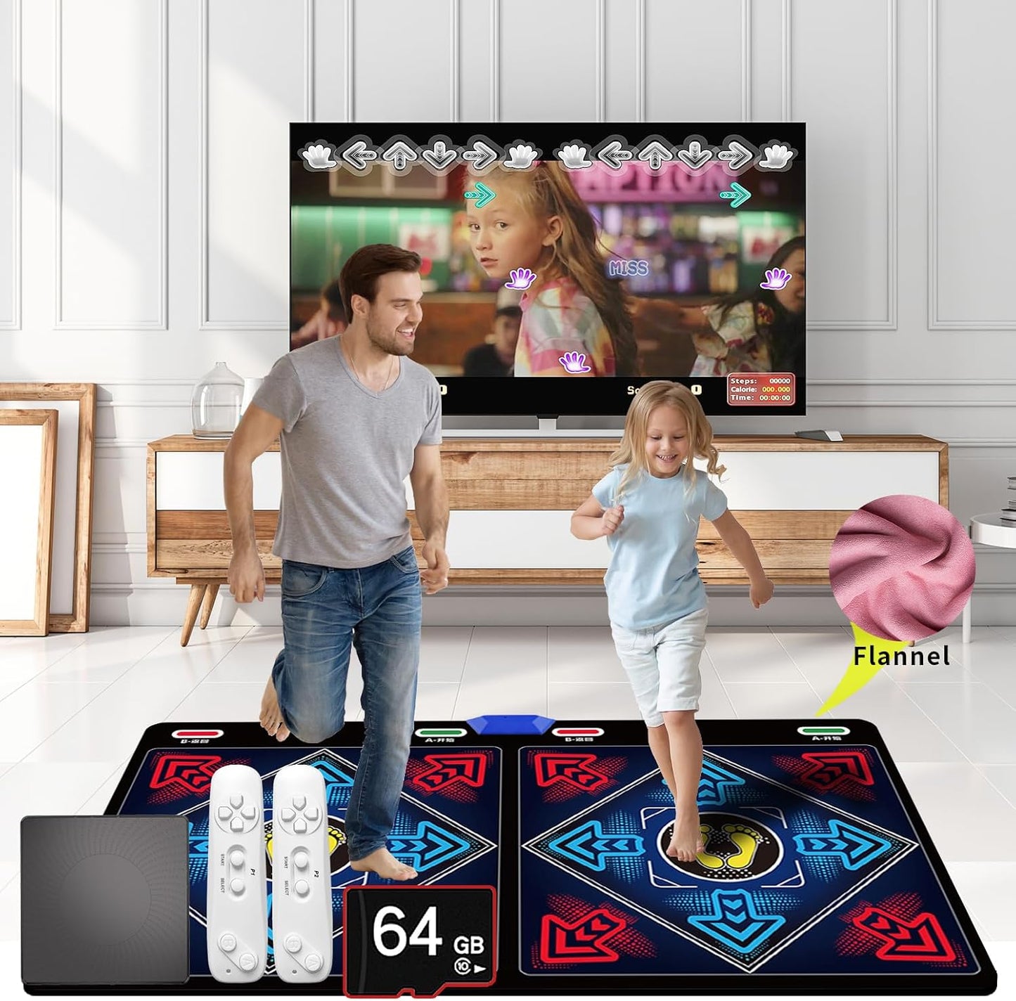 Music Dance Mat for Kids & Adults,Ideal for Fitness Dance Games,64GB Memory Card,899 Games,75 Music Videos,650 Songs.for TV use,Made of Premium Flannel,a Luxurious Gift for Children